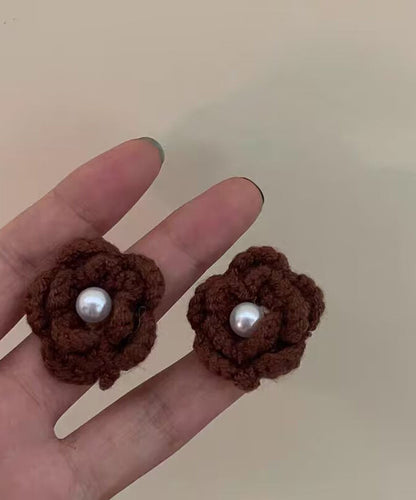 Diy White Pearl Knitting Wool Stud Earrings