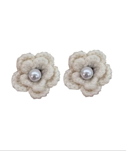 Diy White Pearl Knitting Wool Stud Earrings