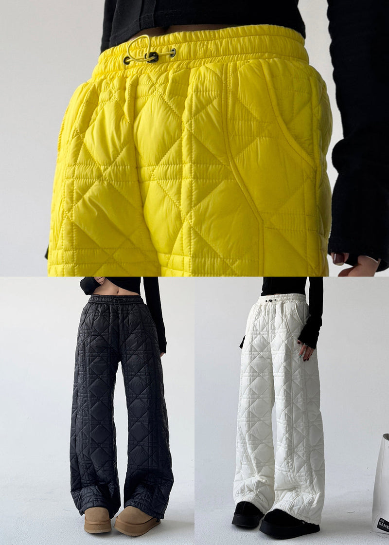 Diy White Plaid Fine Cotton Filled Straight Pants Spring