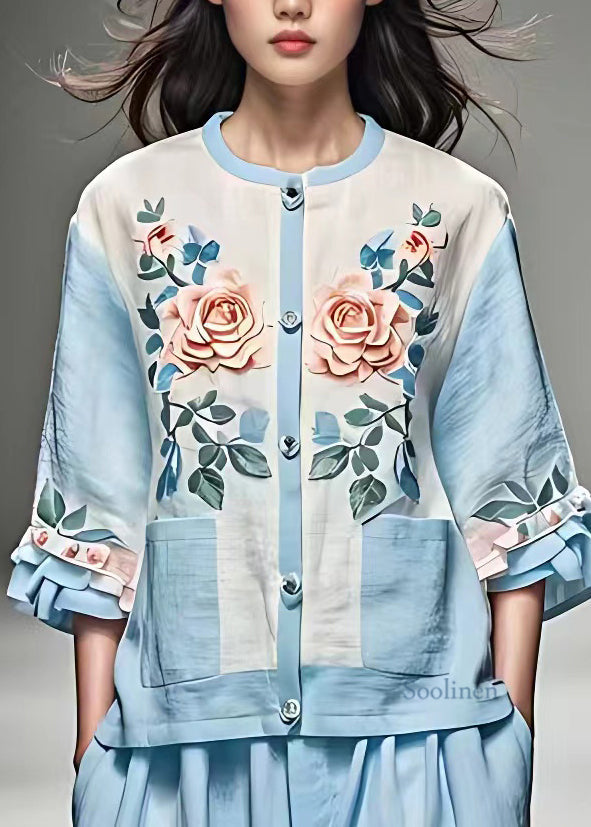 Diy White Print Ruffled Patchwork Shirt Bracelet Sleeve