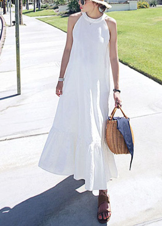 Diy White Wrinkled Patchwork Cotton Holiday Dresses Sleeveless