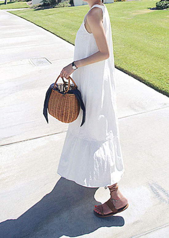 Diy White Wrinkled Patchwork Cotton Holiday Dresses Sleeveless