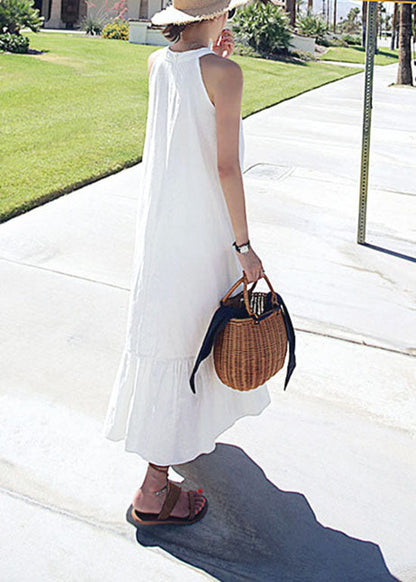 Diy White Wrinkled Patchwork Cotton Holiday Dresses Sleeveless