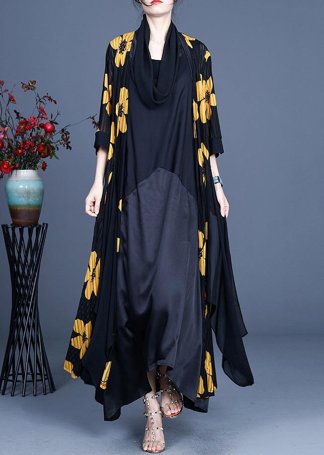 Diy Yellow Summer Three Quarter Sleeve Silk Long Loose Jacket