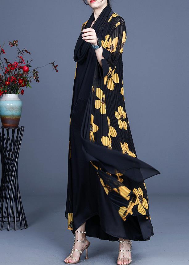 Diy Yellow Summer Three Quarter Sleeve Silk Long Loose Jacket