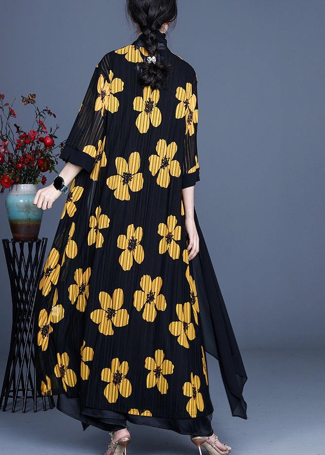 Diy Yellow Summer Three Quarter Sleeve Silk Long Loose Jacket