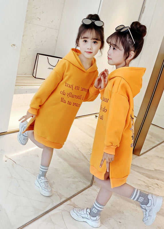 Diy Yellow Hooded Patchwork Warm Fleece Baby Sweatshirts Dress Winter
