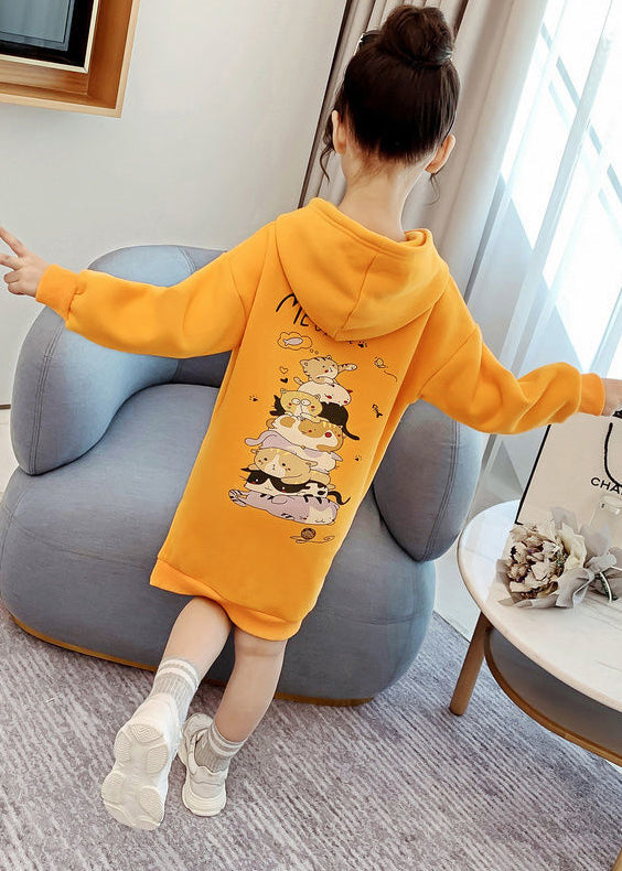 Diy Yellow Hooded Patchwork Warm Fleece Baby Sweatshirts Dress Winter