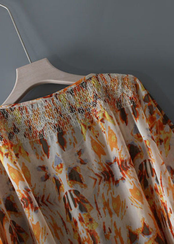 Diy Yellow O Neck Print Patchwork Chiffon Top Spring