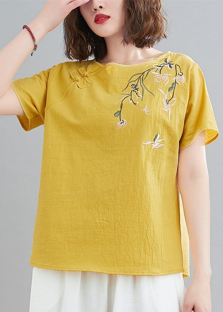 Diy Yellow Oriental Cotton Linen Summer Tops
