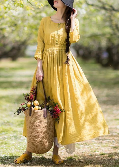Diy Yellow Outfit O Neck Half Sleeve Loose Spring Dresses