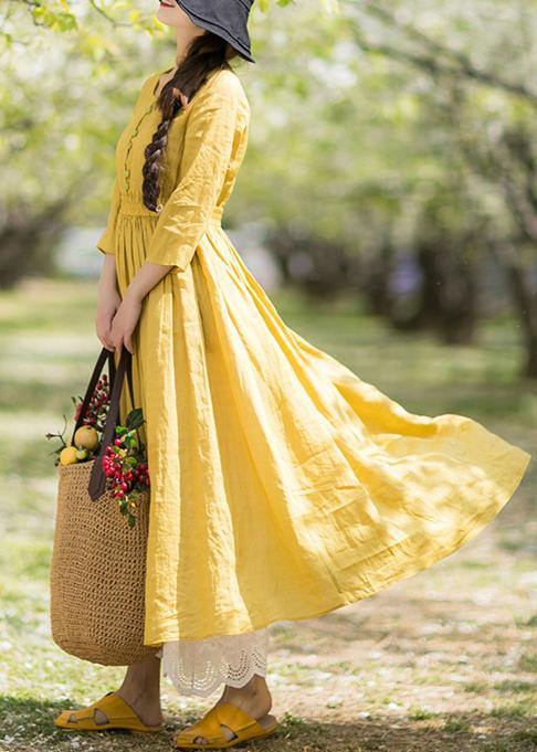Diy Yellow Outfit O Neck Half Sleeve Loose Spring Dresses