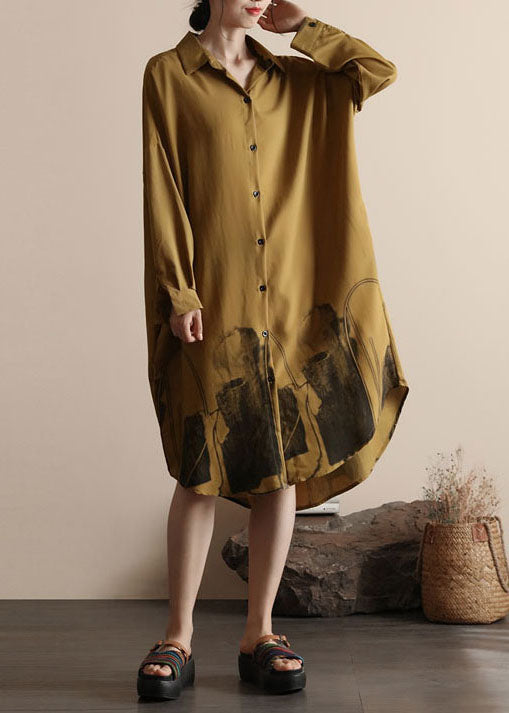 Diy Yellow Peter Pan Collar Patchwork Linen Shirts Dresses Spring