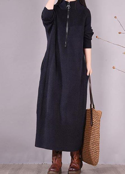 Diy Zippered Pockets Spring Clothes for Pattern Black Loose Dresses
