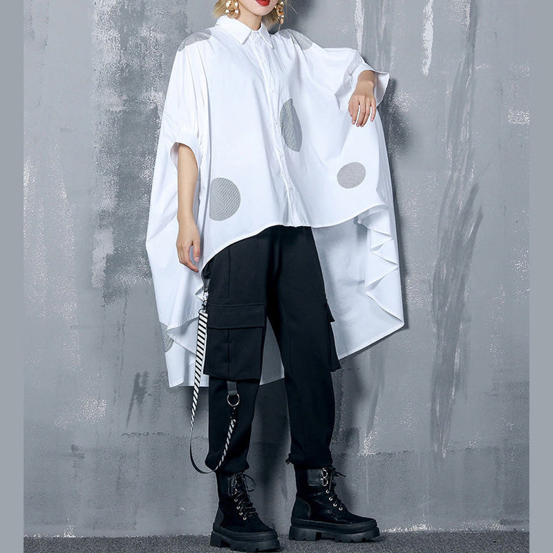 Diy Asymmetric Cotton Clothes for Work Outfits Whirt Dotted Oversized Top