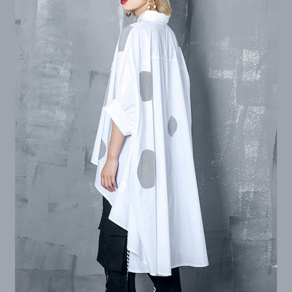 DIY asymmetric cotton clothes For Women 2025 Work Outfits whirt dotted oversized top