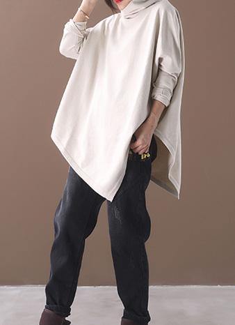 Diy Asymmetric Hem Cotton High Neck Blouses for Fabrics Beige White Tops