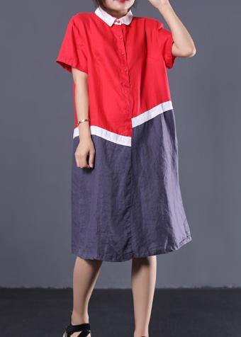 Diy Asymmetric Patchwork Linen Tunic Dress Wardrobes Red Robe Dresses Polo Collar