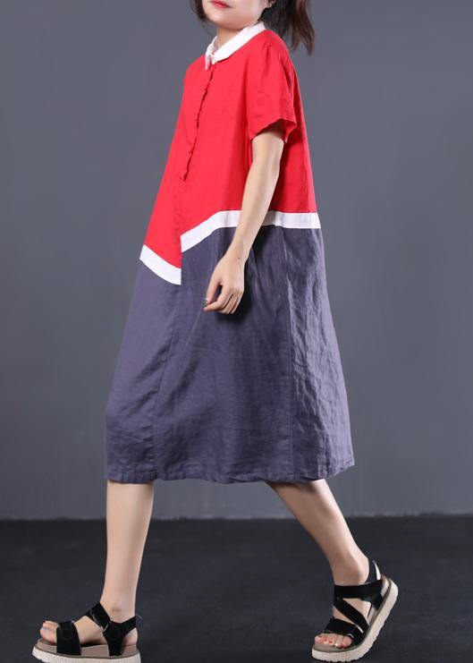 Diy Asymmetric Patchwork Linen Tunic Dress Wardrobes Red Robe Dresses Polo Collar