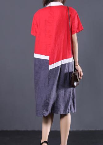Diy Asymmetric Patchwork Linen Tunic Dress Wardrobes Red Robe Dresses Polo Collar
