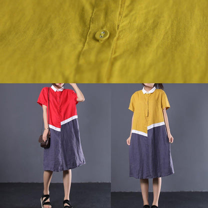 Diy Asymmetric Patchwork Linen Tunic Dress Wardrobes Red Robe Dresses Polo Collar