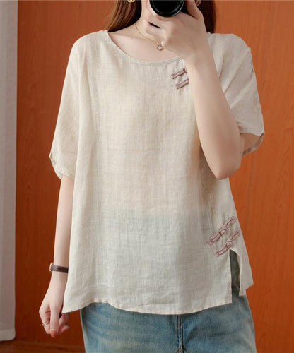 Diy Beige Blouses for O Neck Chinese Button Blouses
