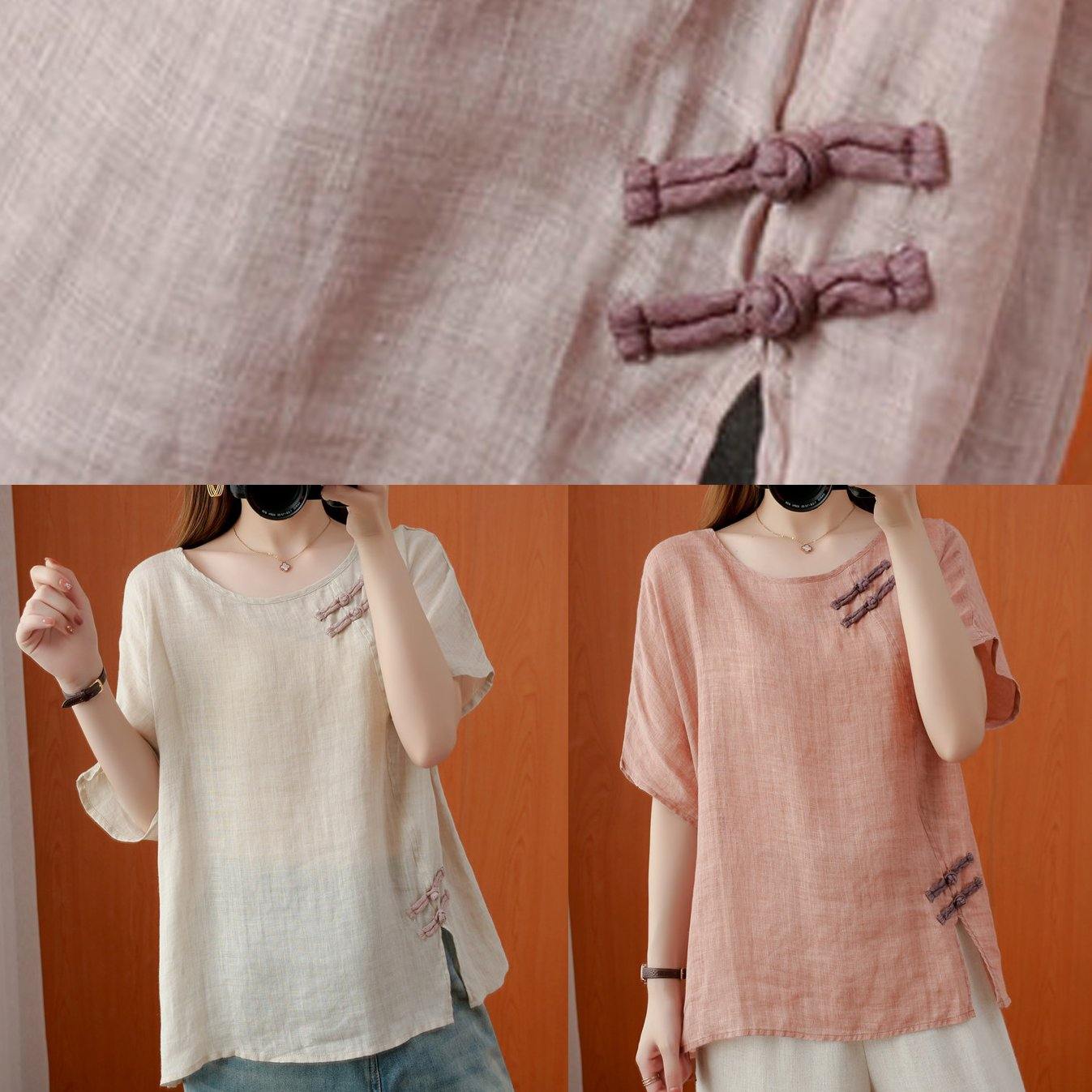 Diy Beige Blouses for O Neck Chinese Button Blouses