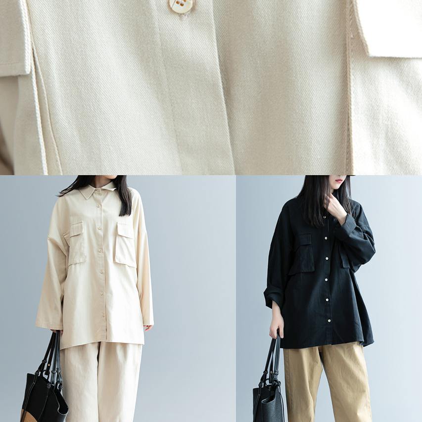 DIY beige clothes For Women lapel pockets Knee shirt