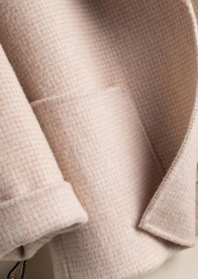 Diy Beige Plaid Tunics for Work Outfits Notched Pockets Woolen Coats