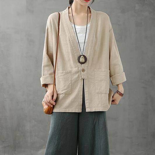 Diy Beige Shirts V Neck Pockets Clothing Shirt