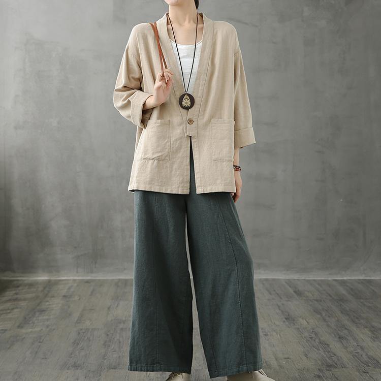 Diy Beige Shirts V Neck Pockets Clothing Shirt