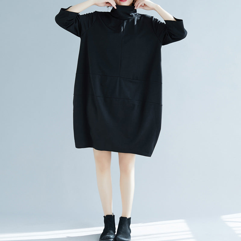 Diy Black Cotton Tunics Fine Ideas Bracelet Sleeved Daily High Neck Dresses