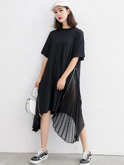Diy Black Cotton Clothes for O Neck Patchwork Art Dress
