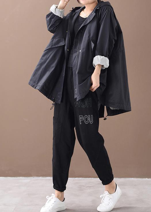 Diy Black Coats Blouses Neckline Hooded Baggy Winter Coats
