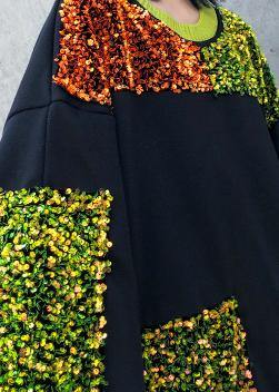 Diy Black Sequined Decorated Cotton Dresses Patchwork Long Winter Dresses