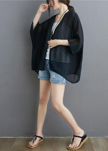 Diy Black Chiffon Box Top Bracelet Sleeved Midi Summer Tops