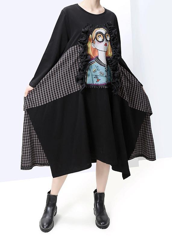 Diy Black Cotton Tunic Girl Prints Art Patchwork Dresses