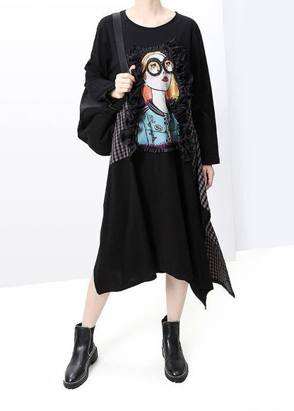 Diy Black Cotton Tunic Girl Prints Art Patchwork Dresses