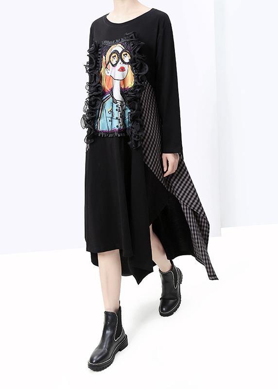 Diy Black Cotton Tunic Girl Prints Art Patchwork Dresses
