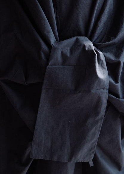 Diy Black Cotton Clothes for Lapel Asymmetric Long Fall Dress