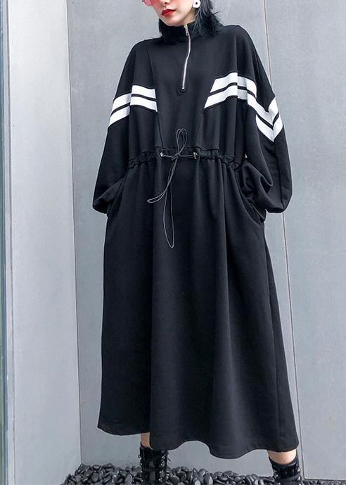 Diy Black Cotton Clothes for Stand Collar Patchwork Long Fall Dress