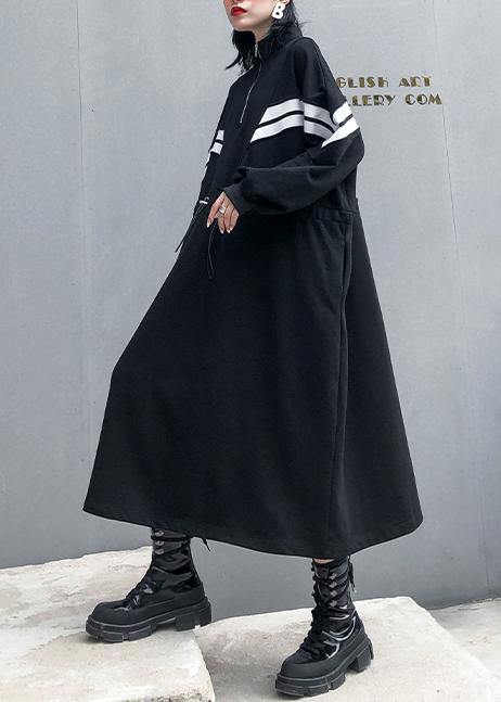 Diy Black Cotton Clothes for Stand Collar Patchwork Long Fall Dress