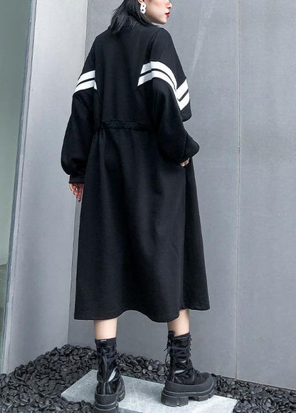 Diy Black Cotton Clothes for Stand Collar Patchwork Long Fall Dress