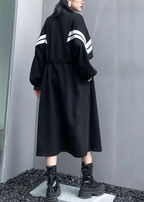 Diy Black Cotton Clothes for Stand Collar Patchwork Long Fall Dress