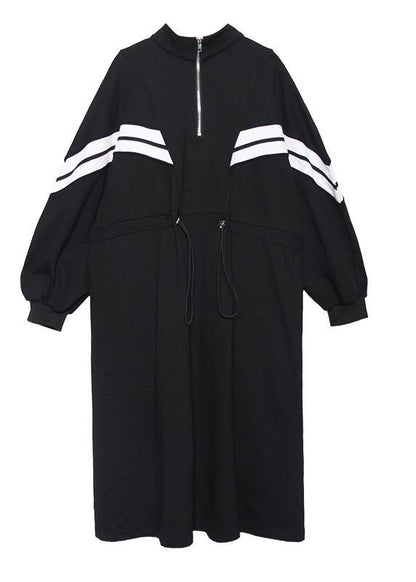 Diy Black Cotton Clothes for Stand Collar Patchwork Long Fall Dress