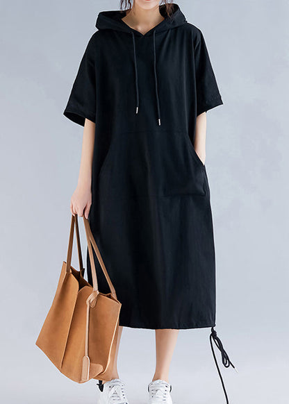 Diy Black Cotton Clothes Fine Inspiration Hooded Half Sleeve Summer Dresses