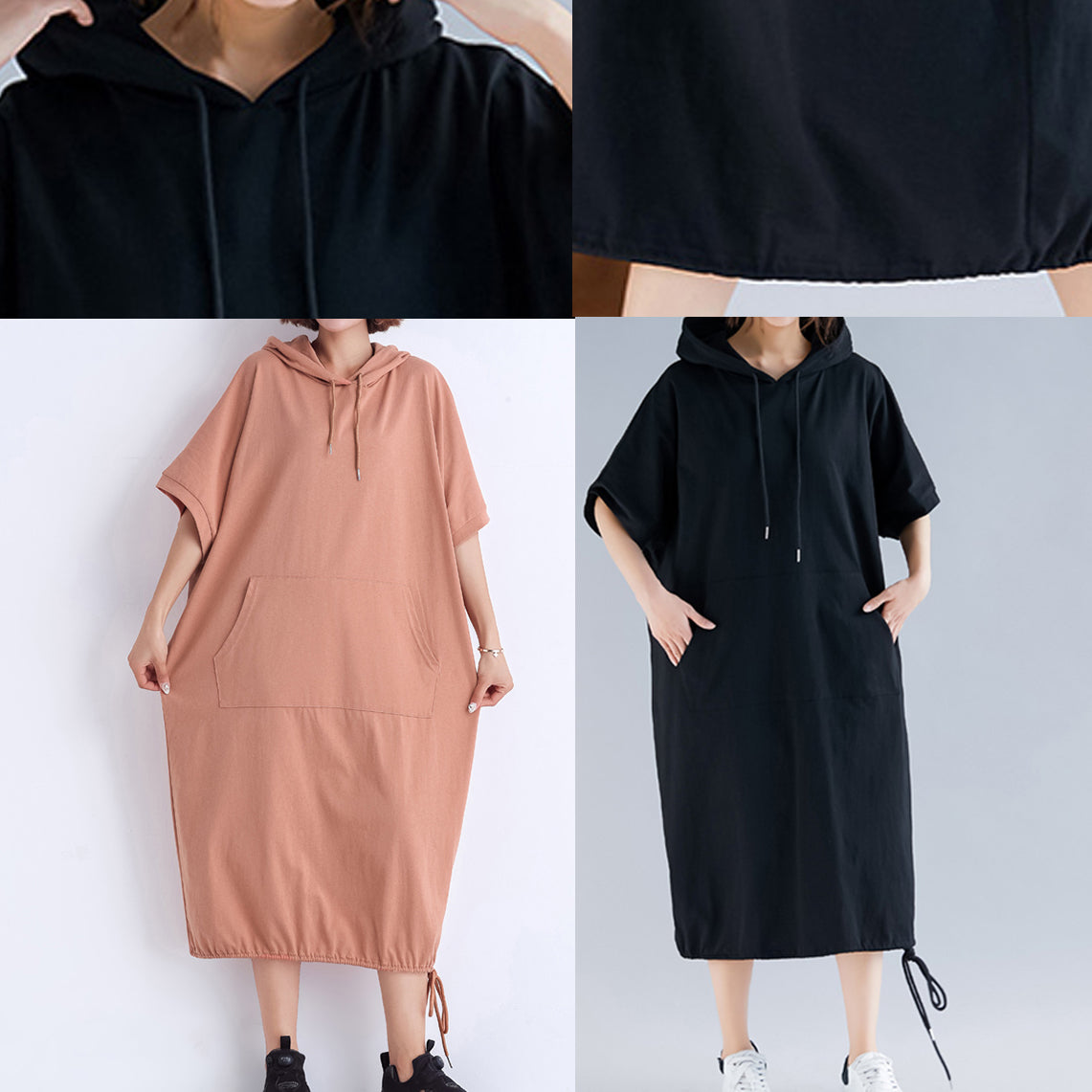 Diy Black Cotton Clothes Fine Inspiration Hooded Half Sleeve Summer Dresses