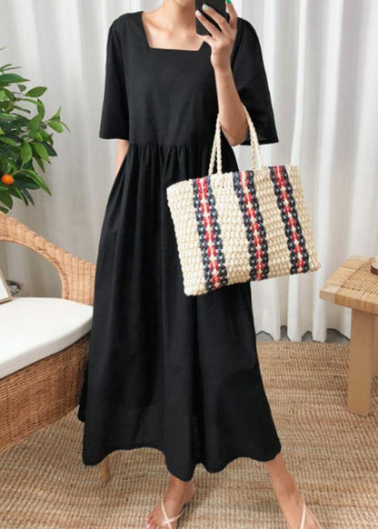 Diy Black Cotton Linen Long Shirts V Neck Flare Sleeve Art Summer Dresses