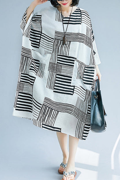 Diy Black Cotton Linen Clothes Korea Design O Neck Pockets Knee Summer Dresses