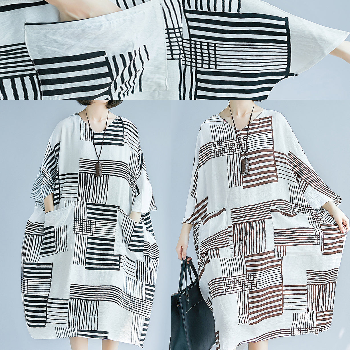 Diy Black Cotton Linen Clothes Korea Design O Neck Pockets Knee Summer Dresses